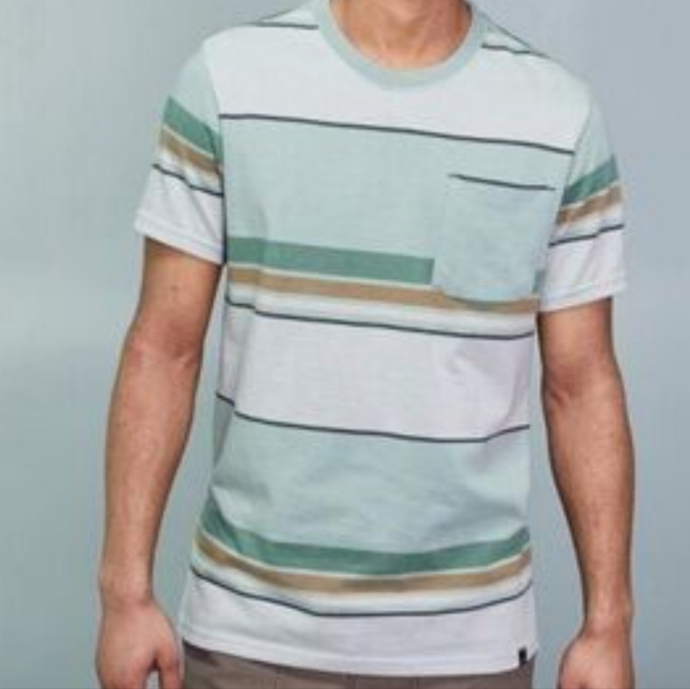 Prana Breathe Mens XL Striped Color Block Short Sleeve Pocket T-Shirt Cotton
